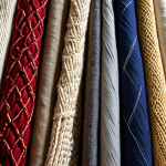 **

A close-up shot of various fabric types (cotton, linen, wool, silk, polyester, nylon, acrylic) showcasing their unique textures and properties. Ideal for an educational setting about textiles.

**