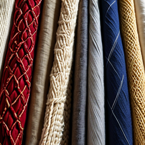 Home 14 **
A close-up shot of various fabric types (cotton, linen, wool, silk, polyester, nylon, acrylic) showcasing their unique textures and properties. Ideal for an educational setting about textiles.
**