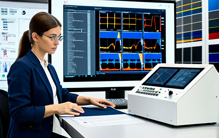 A professional textile engineer, wearing a modest business suit, deeply focused on analyzing complex data and fabric properties on a large, high-resolution digital screen within a modern, well-lit textile research laboratory. Various textile samples, precision instruments, and technical diagrams are neatly arranged on the surrounding workstation. The engineer has a contemplative and intelligent expression, embodying critical thinking and problem-solving in advanced textile manufacturing. The environment is clean and organized, suggesting innovation. Perfect anatomy, correct proportions, natural pose, well-formed hands, proper finger count, natural body proportions. Fully clothed, appropriate attire, professional dress, safe for work, appropriate content, professional.