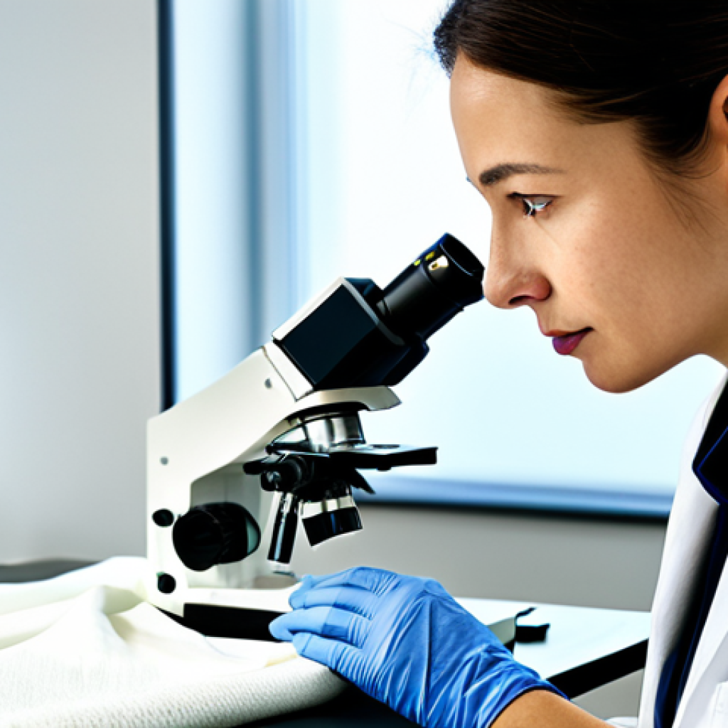 Sustainable Textile Production**

"A textile engineer in a clean, modern laboratory, examining a sample of organic cotton fabric under a microscope, fully clothed, appropriate attire, safe for work, showcasing sustainable textile materials, natural lighting, educational setting, family-friendly, perfect anatomy, correct proportions, professional."

**