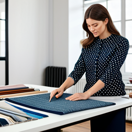 **

"A professional woman in a stylish, modest business outfit, fully clothed, working in a modern textile design studio, surrounded by fabric samples and digital design tools, safe for work, appropriate content, perfect anatomy, well-formed hands, natural light, family-friendly, professional."

**