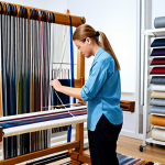 Textile Design Professional**

"A professional textile designer in a modern, well-lit studio, fully clothed in modest attire, working on a loom, surrounded by fabric samples, safe for work, perfect anatomy, natural proportions, high-quality photograph, professional setting, appropriate content."

**