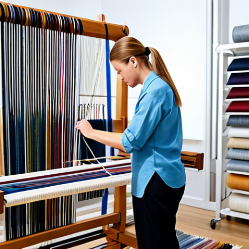 Textile Design Professional**

"A professional textile designer in a modern, well-lit studio, fully clothed in modest attire, working on a loom, surrounded by fabric samples, safe for work, perfect anatomy, natural proportions, high-quality photograph, professional setting, appropriate content."

**