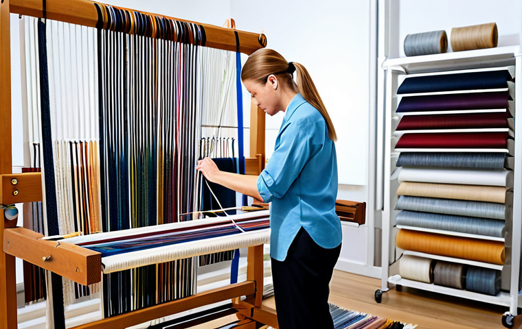 Textile Design Professional**

"A professional textile designer in a modern, well-lit studio, fully clothed in modest attire, working on a loom, surrounded by fabric samples, safe for work, perfect anatomy, natural proportions, high-quality photograph, professional setting, appropriate content."

**