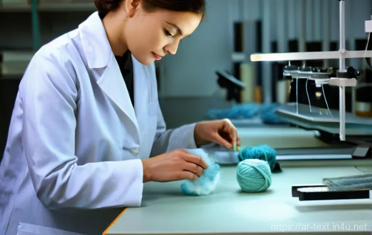 섬유기사 필기시험 대비 자료 - **Prompt 1: "A professional female textile engineer, aged late 20s to early 30s, wearing a crisp whi...