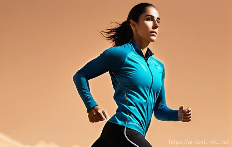 섬유기사 자격증의 중요성 - **Prompt:** A dynamic scene featuring a modern Arab athlete, perhaps a marathon runner or a hiker, f...