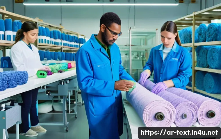 섬유기사 실무 경험 공유 - **Prompt for Sustainable Textile Innovation**:
"A vibrant, modern textile research laboratory fi...