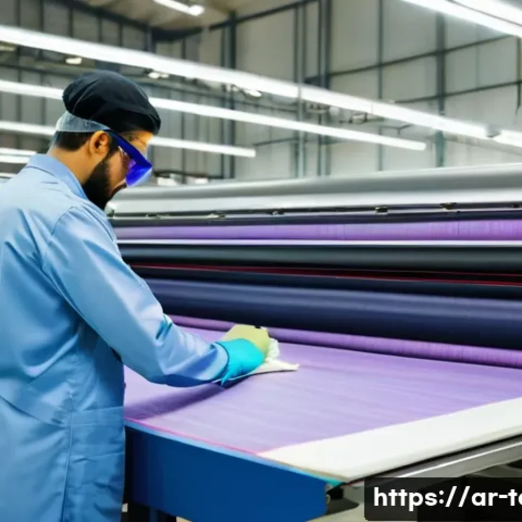 섬유기사 자격증의 취업 효용성 - A skilled textile technician in a modern fabric manufacturing workshop located in Saudi Arabia, wear...