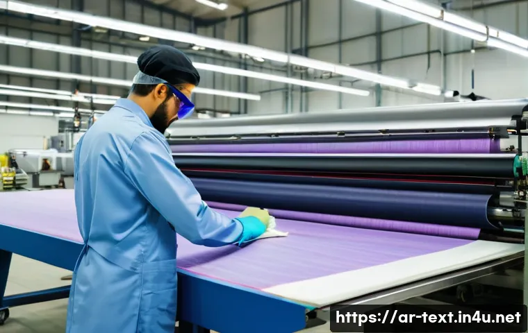 섬유기사 자격증의 취업 효용성 - A skilled textile technician in a modern fabric manufacturing workshop located in Saudi Arabia, wear...