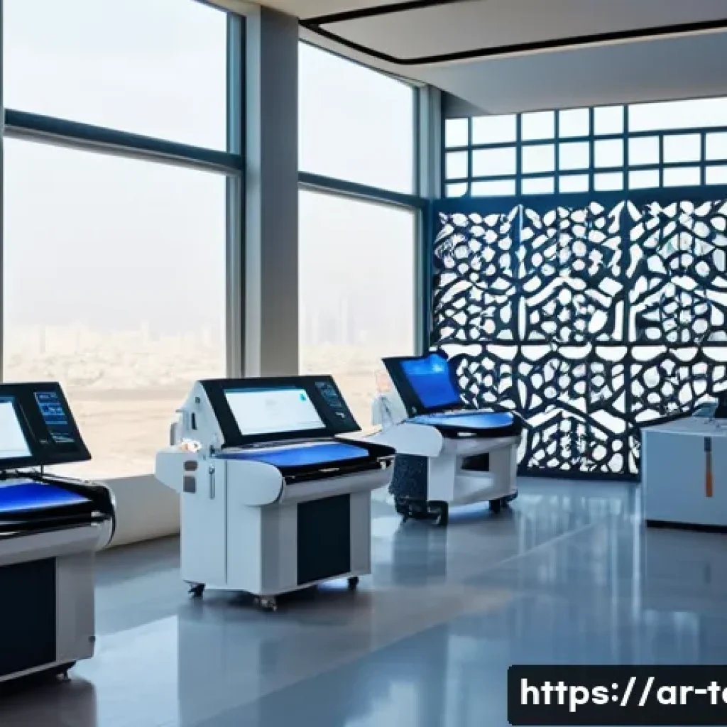 섬유기사와 섬유 제품 개발 - A futuristic textile engineer’s laboratory in a modern Middle Eastern city, showcasing advanced 3D p...