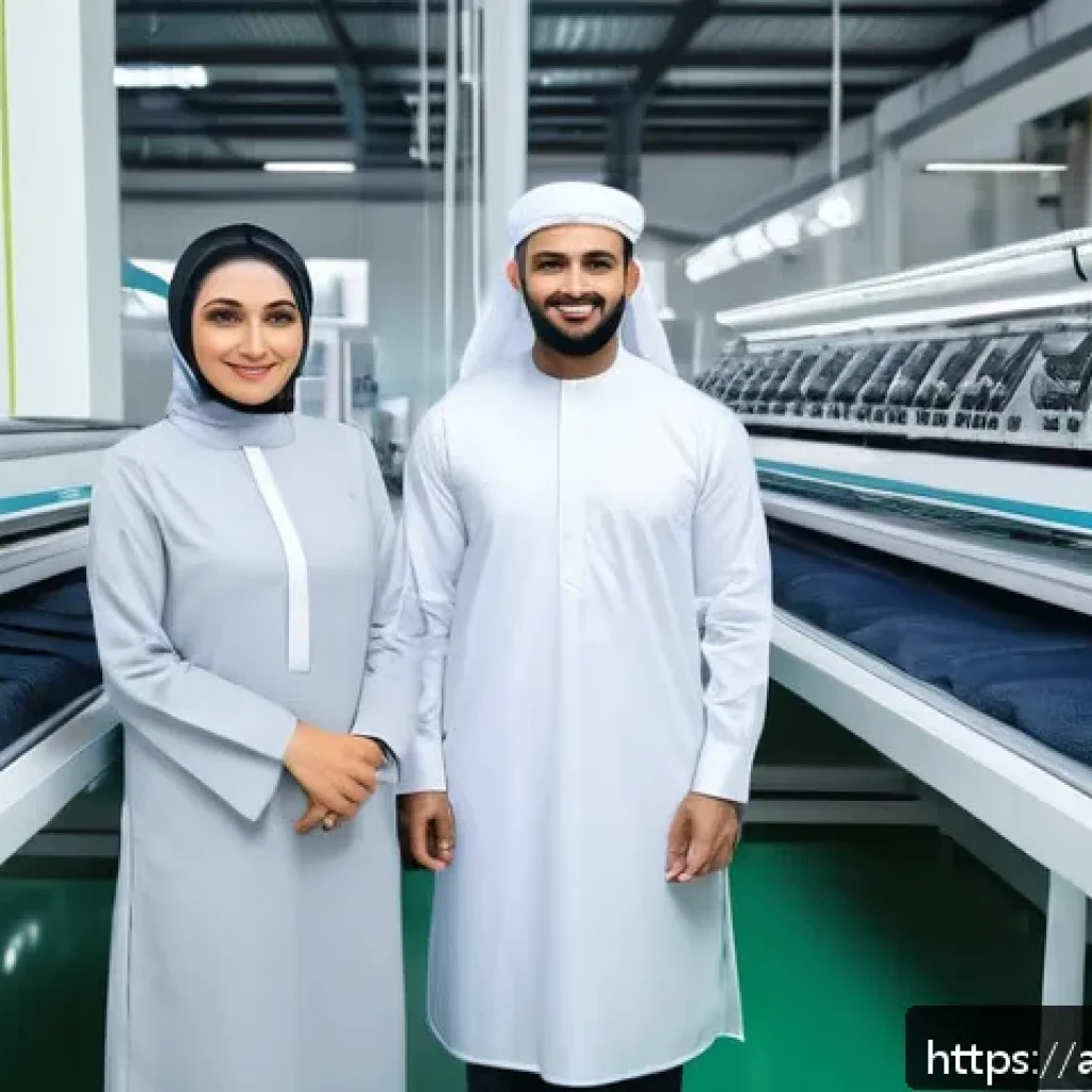 섬유기사 취업시 필요한 자격증 - A modern textile factory interior in the Middle East with advanced digital fabric design machines an...