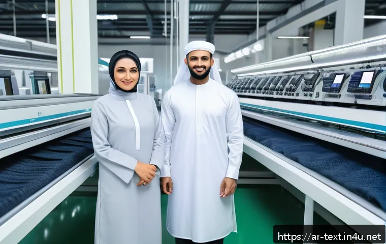 섬유기사 취업시 필요한 자격증 - A modern textile factory interior in the Middle East with advanced digital fabric design machines an...