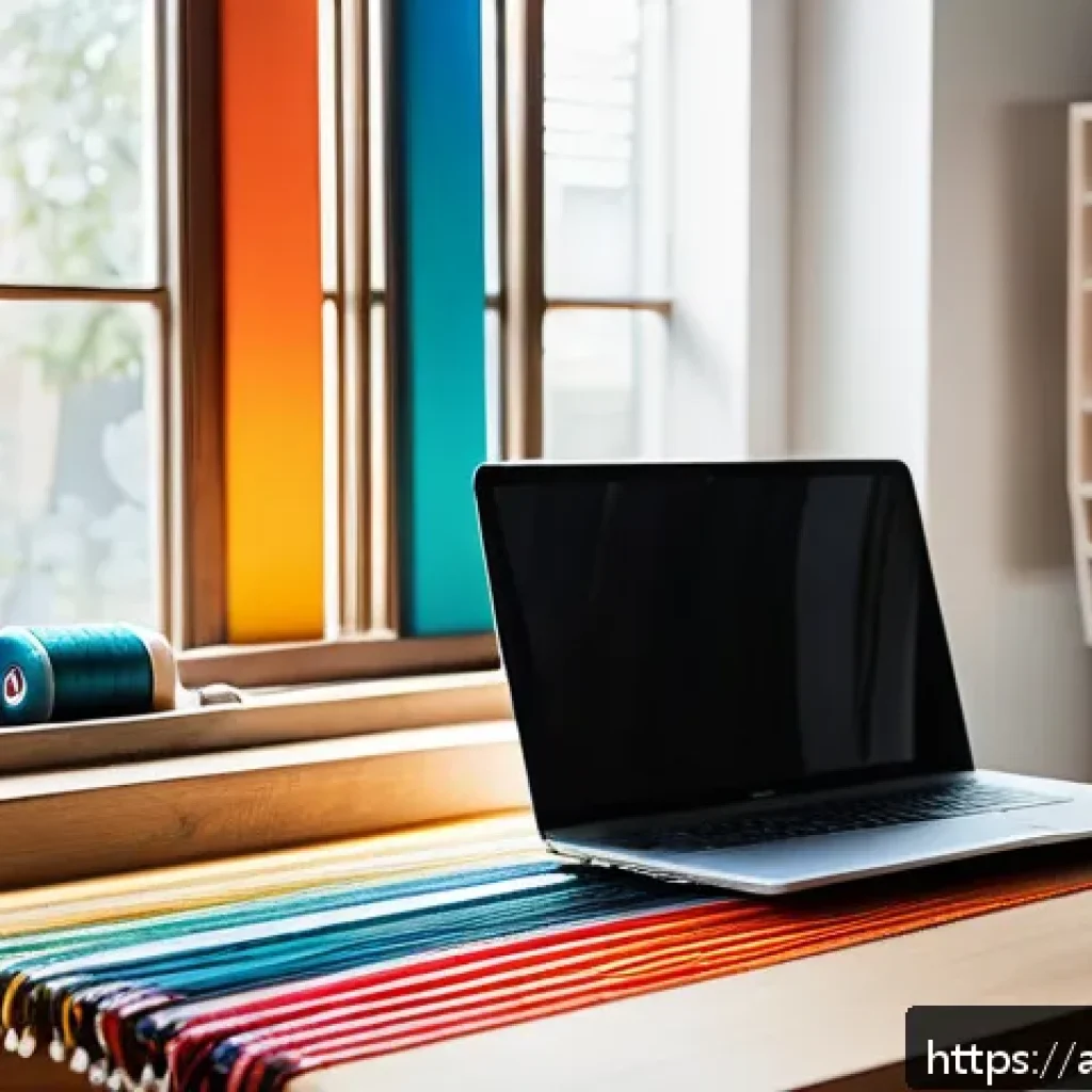 섬유기사 실기 시험 준비 툴 - A professional workspace for practical weaving skill training in a bright, well-organized home studi...