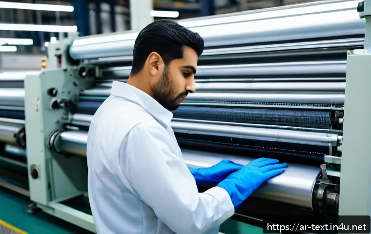 섬유기사 자격증과 취업 연계 - A skilled textile technician in a modern Middle Eastern factory setting, wearing a neat uniform and ...
