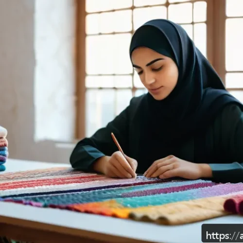 Home 32 섬유기사와 실기시험의 중요 포인트 - A focused young Arabic woman wearing modest professional attire, sitting at a neatly organized desk ...