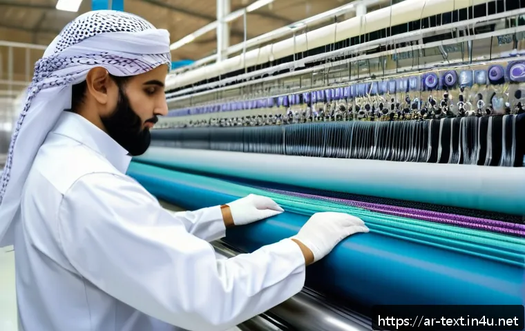 섬유기사와 자격증 취득의 가치 - A detailed scene of a skilled textile technician working in a modern industrial fabric factory in Sa...
