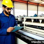 섬유기사 자격증과 관련 직업군의 전망 - Photorealistic modern textile manufacturing facility in an Arab Gulf city, a young Arab textile engi...