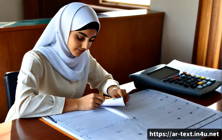 Home 17 섬유기사와 필기시험 출제 유형 - Photorealistic textile engineering exam preparation scene in a modern Arab university study room, fo...